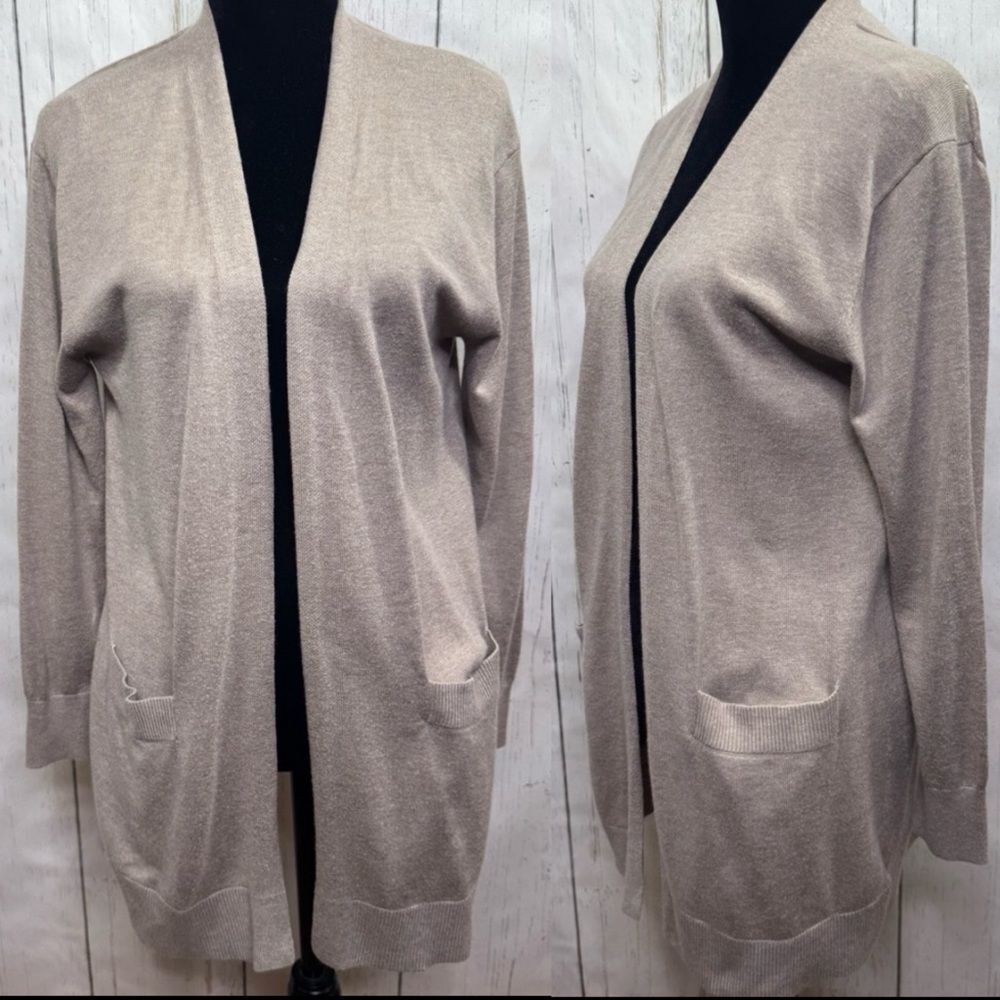 Luxury Premier Collection Cashmere Blend Open Front Cardigan Neutral Beige Cozy
